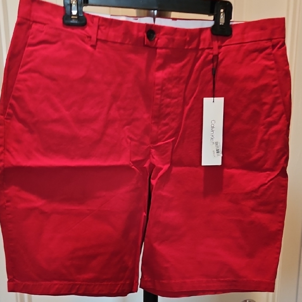 Calvin Klein Red Flat Front Shorts Vibrant Cotton Blend